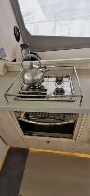 Modern kitchen in 2019 Leopard 51 Powercat with stove and oven.