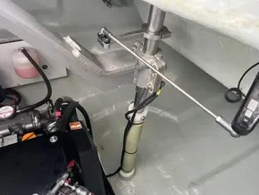 2019 Leopard 45 yacht steering mechanism and hydraulic system components.