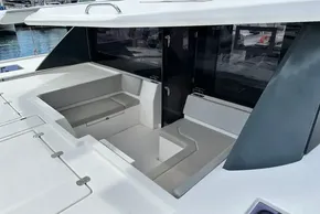 2021 Leopard 50 yacht cockpit with sleek seating and modern design.