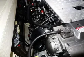 Engine compartment of a 2020 Leopard 43 Powercat with visible components and wiring.
