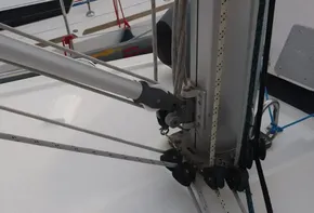 Close-up of rigging on a 2019 Beneteau Oceanis 41.1 sailboat.