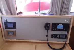 Lagoon 42 2020 yacht control panel with navigation and communication equipment.