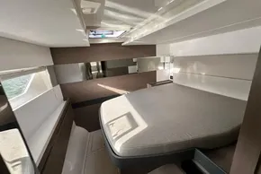 Luxurious interior cabin of 2022 Leopard 53 Powercat yacht with modern design.
