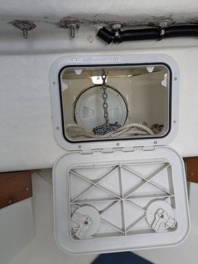 The anchor locker from within the cabin 