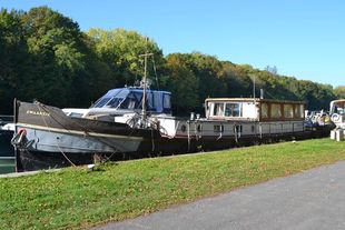 Luxemotor with mooring near Epernay, France, Champagne area.