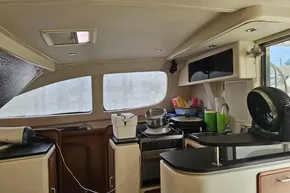 Interior of a 2008 Leopard 38 yacht kitchen with appliances and storage.