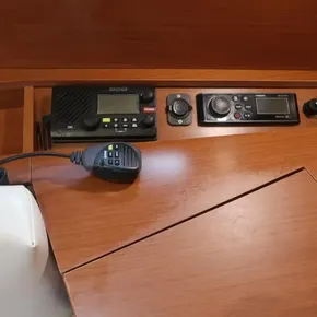 Beneteau Oceanis 41.1 2019 yacht control panel with radio and navigation equipment.