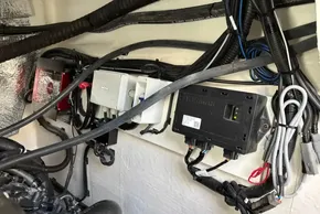 Electrical wiring and components inside a 2024 Leopard 40 Powercat boat.
