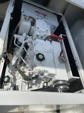 Leopard 50 2020 engine compartment with mechanical components and wiring.