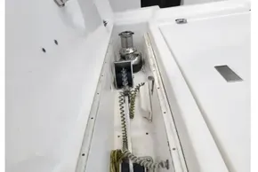 Interior view of a 2020 Leopard 50 yacht's storage compartment with ropes and equipment.