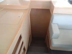 Interior stairs of a 2020 Lagoon 42 catamaran yacht.