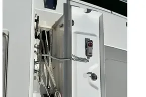 Leopard 53 Powercat 2022 boat compartment with ropes and equipment.