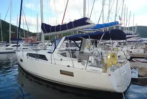 2017 Beneteau Oceanis 41 sailboat docked in a marina.
