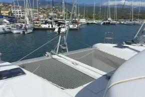 2017 Lagoon 42 catamaran docked in a marina with other boats.