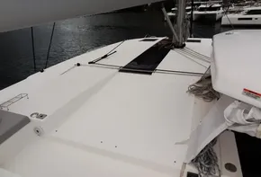 Leopard 50 catamaran 2020 model deck view in marina.