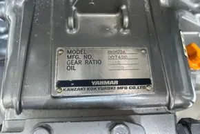 Yanmar engine plate on 2024 Leopard 40 Powercat, showing model KMH50A and gear ratio 2.43.