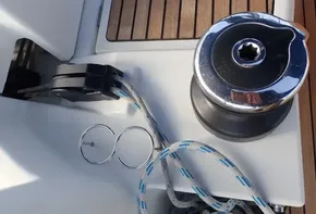 Jeanneau Sun Odyssey 440 sailboat deck with winch and rope, 2019 model.