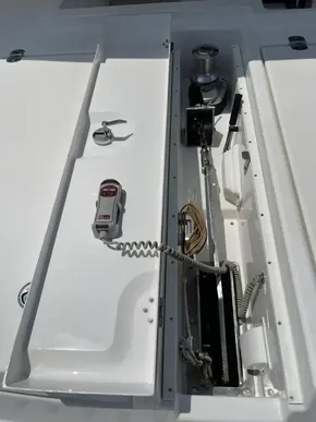 Leopard 50 yacht anchor locker with winch and control panel, 2020 model.
