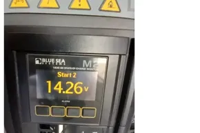 Blue Sea Systems M2 monitor displaying 14.26 volts on Leopard 45, 2018 model.