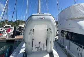 Beneteau Oceanis 46.1 sailboat, 2020 model, docked with inflatable dinghy on deck.