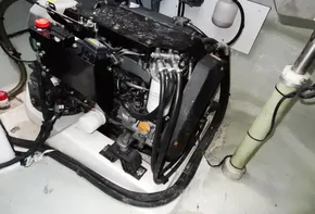 Engine compartment of a 2017 Leopard 45 catamaran.