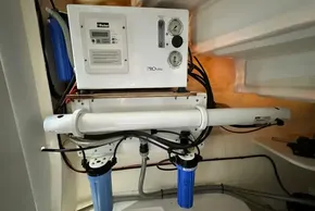 Water filtration system in 2022 Leopard 53 Powercat yacht engine room.