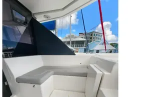 2020 Leopard 50 yacht interior with cushioned seating and modern design.