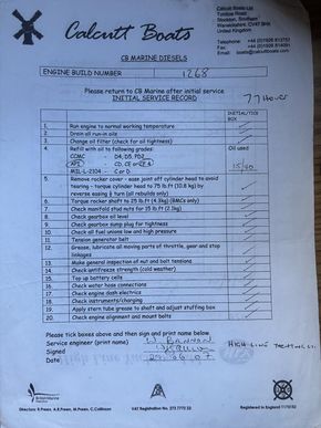 Engine Installation record