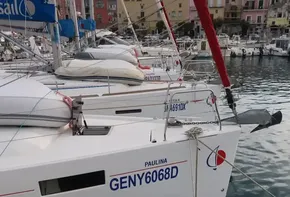 Beneteau Oceanis 41.1 sailboat docked in marina, 2019 model.