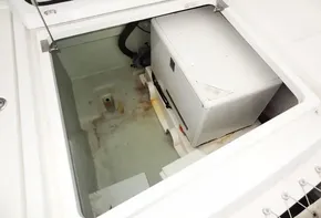 Open storage compartment on a 2017 Leopard 45 catamaran.