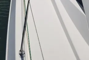 2017 Leopard 48 yacht docked in a marina.