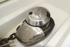 Anchor windlass on a 2017 Leopard 45 yacht deck.