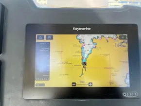 Raymarine navigation display on Leopard 45, 2019 model, showing nautical chart.