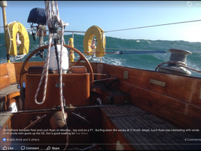 Between Peel and lock Ryan . F7 , surfing down wavds at 11 kn. Magic