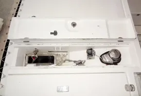Leopard 45 2017 yacht deck storage compartment with winch and equipment.