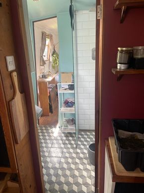 from main room to bathroom, heated tiled floors!