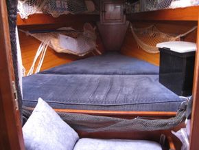 The V-Berth sleeps two with large lockers underneath for storage.
