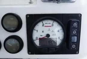Close-up of Yanmar engine control panel on 2017 Leopard 45 boat.