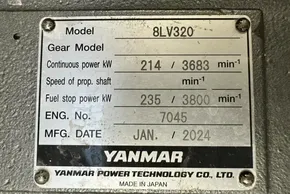 Yanmar engine plate on Leopard 46 Powercat, model 8LV320, manufactured January 2024.