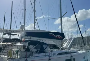 2020 Beneteau Oceanis 46.1 sailboat docked under sunny sky.