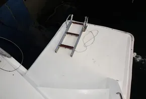 Swim platform of a 2018 Leopard 43 Powercat with a foldable ladder.