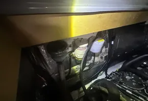 Engine compartment of a 2019 Leopard 51 Powercat with visible components and wiring.