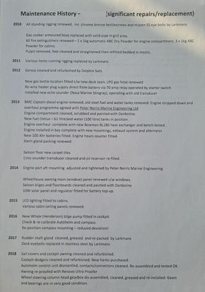 Maintenance history list