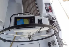 Beneteau Oceanis 46.1 2020 yacht helm with navigation system and steering wheel.