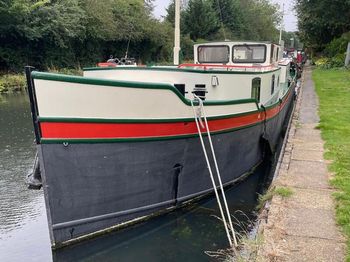 Dutch barge style. Inland waters Barge. With a rare mooring