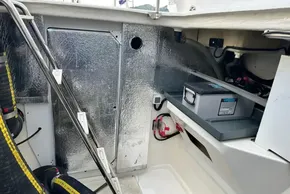 Engine room of 2022 Leopard 53 Powercat with insulation and equipment.