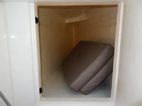 Storage compartment with cushions on a 2017 Leopard 43 Powercat.