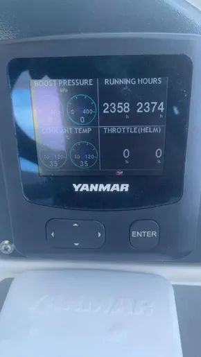 Yanmar engine display on 2022 Leopard 43 Powercat showing boost pressure and running hours.