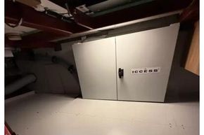 Engine room of 2025 Linssen 45 SL Sedan yacht, featuring access panel.