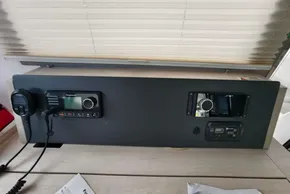 Control panel of a 2019 Leopard 50 yacht with communication and navigation equipment.